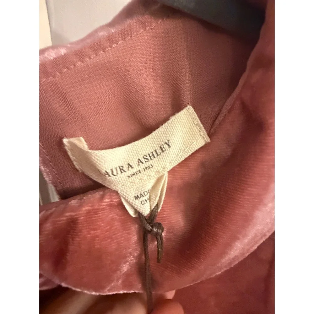 Laura Ashley Kids Pink Velvet Dress Peter Pan Collar Lace Trim Long Sleeve 4Y